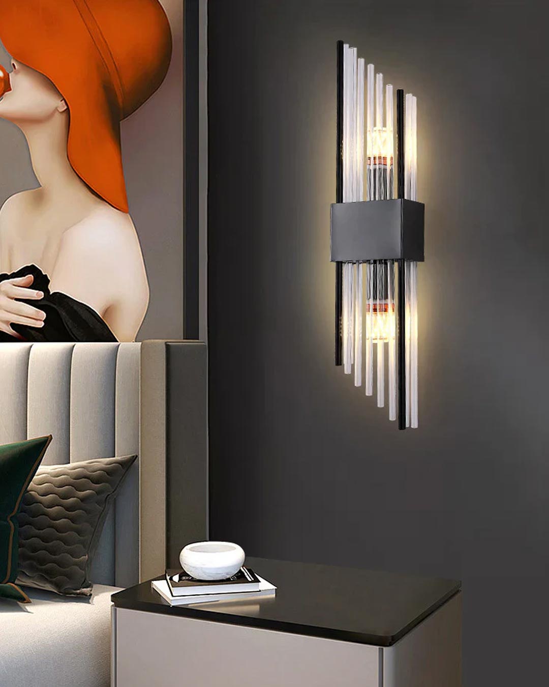 Crystal Parallelogram Wall Sconce - Black